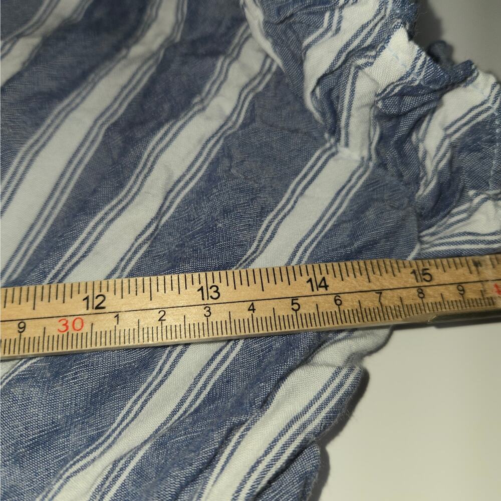 Angie Women Medium Top Blue Striped Surplice Ruffle Sleeve Boho Hippie Festival - Picture 11 of 12